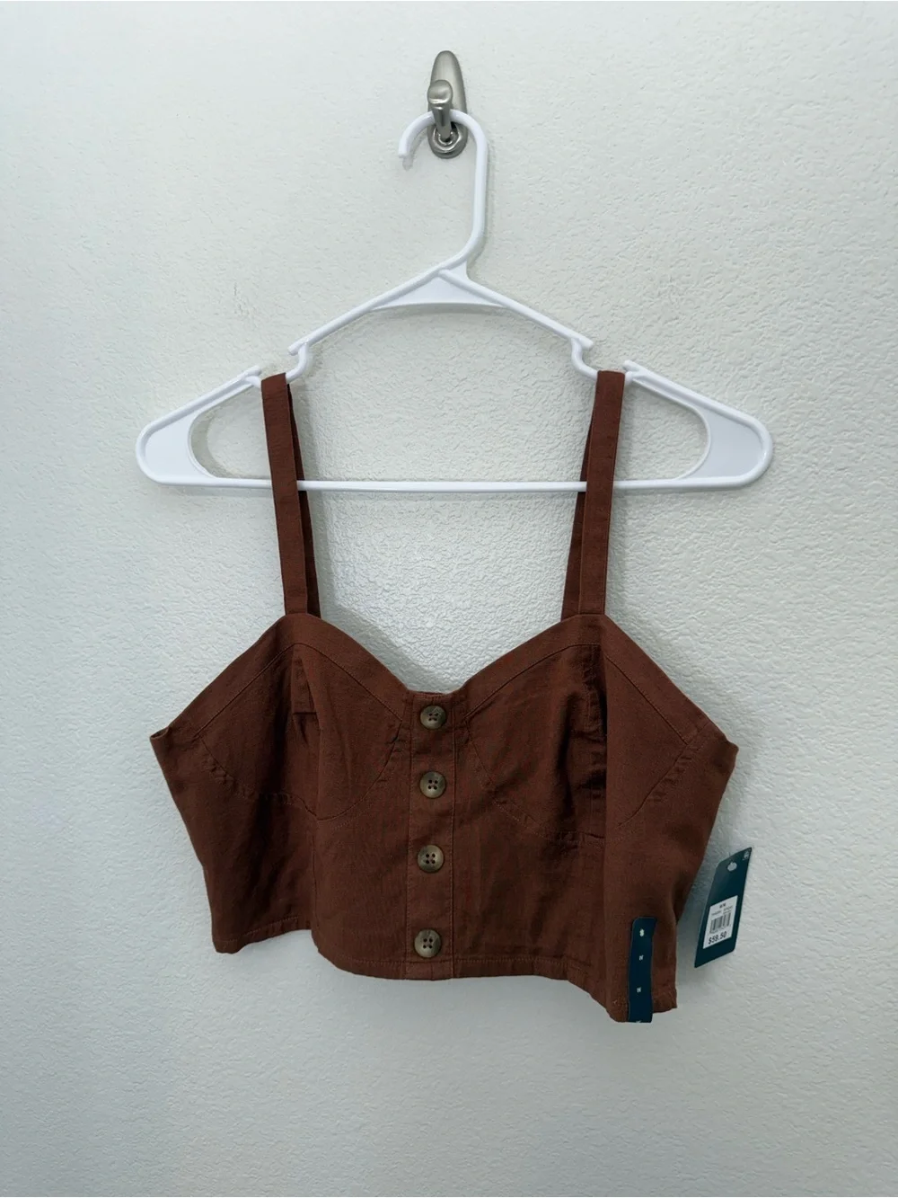 NWT Lucky Brand Brown Cotton/Linen Cropped Tank Top Women's Medium